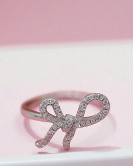 925 Sterling Silver Bow Ribbon Ring – Elegant CZ Adjustable Ring for Women