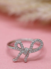 925 Sterling Silver Bow Ribbon Ring – Elegant CZ Adjustable Ring for Women