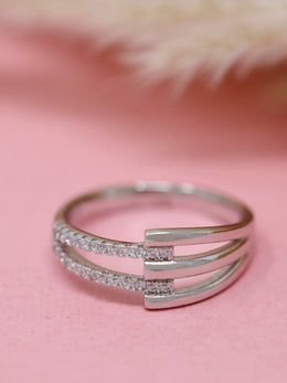 925 Sterling Silver Triple Band CZ Ring – Elegant Adjustable Ring for Women