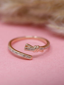925 Sterling Silver Knot Ring | Gold Plated Baguette CZ Adjustable Band