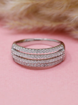 925 Sterling Silver Triple Row CZ Ring – Elegant Women’s Band for Daily & Special Wear