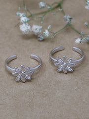 925 Sterling Silver Adjustable Floral Toe Rings for Women – Elegant Flower Design