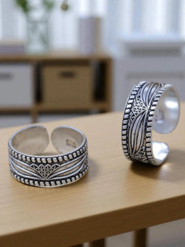 925 Oxidized Sterling Silver Toe Rings – Adjustable Tribal Design for Women