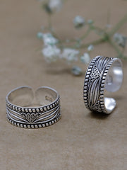 925 Oxidized Sterling Silver Toe Rings – Adjustable Tribal Design for Women