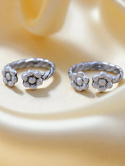925 Sterling Silver Twisted Floral Toe Rings – Adjustable Minimal Design for Women