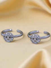 925 Sterling Silver CZ Stone Toe Rings – Adjustable Modern Circular Design for Women