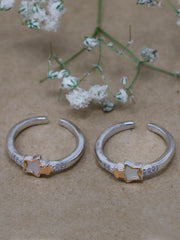 925 Sterling Silver Star Toe Rings – Adjustable with CZ Stones and Dual-Tone Gold Finish