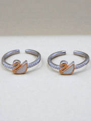 925 Sterling Silver Swan Toe Rings – Adjustable with CZ Stones & Gold-Plated Enamel Design