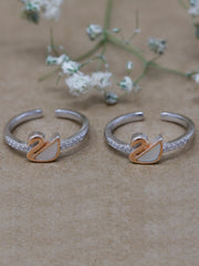 925 Sterling Silver Swan Toe Rings – Adjustable with CZ Stones & Gold-Plated Enamel Design