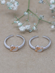 925 Sterling Silver Swan Toe Rings – Adjustable with CZ Stones & Gold-Plated Enamel Design