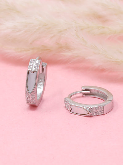 925 Sterling Silver Huggie Hoop Earrings | Enamel Heart & Crystal Mini Hoops – Dainty Everyday Jewelry