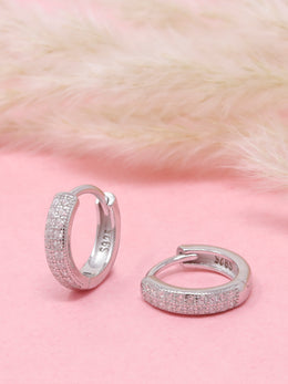 Dainty 925 Sterling Silver Huggie Hoop Earrings | Pavé Crystal Mini Hoops – Everyday Elegant Jewelry
