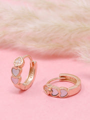 925 Sterling Silver Rose Gold Heart Hoop Earrings | Pink Enamel & CZ Huggie Hoops | Romantic Gift for Her