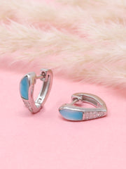 925 Sterling Silver Blue Enamel Hoop Earrings | CZ Huggie Hoops | Minimalist Everyday Jewelry | Gift for Her
