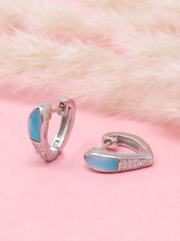 925 Sterling Silver Blue Enamel Hoop Earrings | CZ Huggie Hoops | Minimalist Everyday Jewelry | Gift for Her