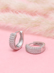 Dainty 925 Sterling Silver Huggie Hoop Earrings | Pavé Crystal Mini Hoops – Everyday Elegant Jewelry