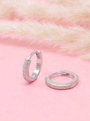 Dainty 925 Sterling Silver Huggie Hoop Earrings | Pavé Crystal Mini Hoops – Everyday Elegant Jewelry