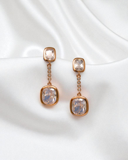 Rose Gold Cushion Cut Dangle Earrings | 925 Sterling Silver CZ Drop Earrings | Modern Bridal & Evening Jewelry