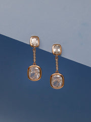 Rose Gold Cushion Cut Dangle Earrings | 925 Sterling Silver CZ Drop Earrings | Modern Bridal & Evening Jewelry