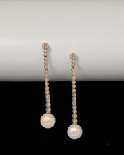 925 Sterling Silver Pearl Drop Earrings | CZ Long Dangle Earrings | Elegant Bridal & Evening Jewelry