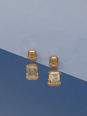 Champagne Crystal Dangle Earrings | 925 Sterling Silver Rose Gold Drop Earrings | Emerald Cut Evening & Bridal Jewelry