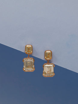 Champagne Crystal Dangle Earrings | 925 Sterling Silver Rose Gold Drop Earrings | Emerald Cut Evening & Bridal Jewelry