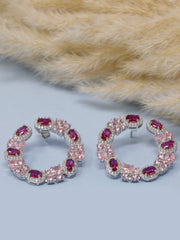 Elegant Pink & Red Gemstone Hoop Earrings | 925 Sterling Silver Circle Earrings for Women – Statement Jewelry Gift