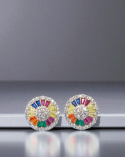925 Sterling Silver Rainbow Stud Earrings | Multicolor CZ Round Earrings | Statement Jewelry | Gift for Her