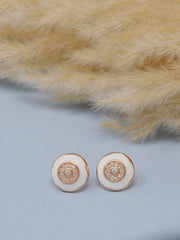 925 Sterling Silver White Enamel Stud Earrings | Rose Gold Plated CZ Flower Design | Minimalist Everyday Jewelry | Gift for Her