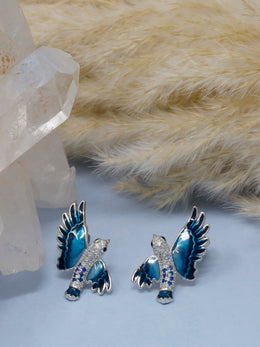 925 Sterling Silver Blue Bird Earrings | Crystal Enamel Studs | Nature-Inspired Jewelry | Gift for Women