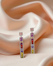 Colorful Drop Earrings | 925 Sterling Silver Multicolor Gemstone Dangle Earrings – Statement Jewelry