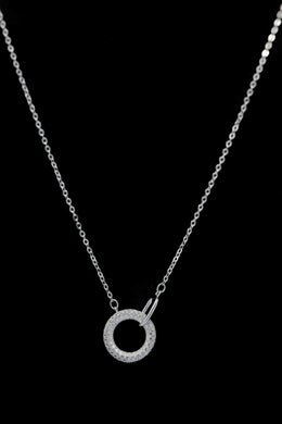 925 Sterling Silver Circle Pendant Necklace – Elegant Zircon Studded Jewelry for Women