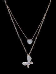 925 Silver Dual Pendant Butterfly & Heart Necklace