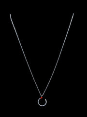925 Sterling Silver Circle Pendant Necklace with Red Enamel & Zircon Accents – Modern Silver Jewelry for Women
