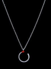 925 Sterling Silver Circle Pendant Necklace with Red Enamel & Zircon Accents – Modern Silver Jewelry for Women