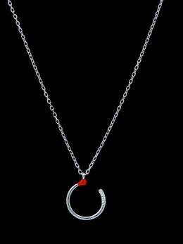 925 Sterling Silver Circle Pendant Necklace with Red Enamel & Zircon Accents – Modern Silver Jewelry for Women