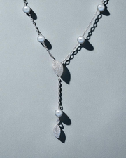 925 Sterling Silver Pearl Necklace with Leaf Pendant – Elegant Y-Shaped Drop Jewelry for Women