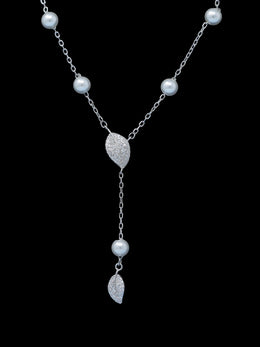 925 silver pearl leaf pendent necklace
