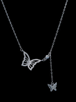 925 Sterling Silver Butterfly Pendant Necklace – Elegant Zircon Butterfly Jewelry for Women
