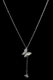 925 Silver Dual Butterfly Pendant Necklace with Mother of Pearl