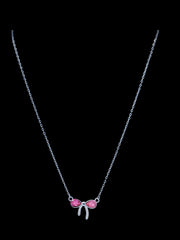 925 Sterling Silver Bow Pendant Necklace with Pink Crystals – Elegant Silver Jewelry for Women