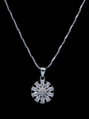 925 Sterling Silver Floral Pendant Necklace with Zircon Stones – Elegant Silver Jewelry for Women