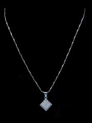 925 Sterling Silver Square Pendant Necklace with Zircon Stones – Stylish Silver Jewelry for Women