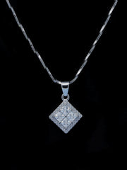 925 Sterling Silver Square Pendant Necklace with Zircon Stones – Stylish Silver Jewelry for Women