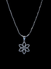 925 Sterling Silver Floral Pendant Necklace – Delicate Flower Design with Cubic Zirconia for Women