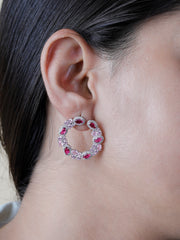 Elegant Pink & Red Gemstone Hoop Earrings | 925 Sterling Silver Circle Earrings for Women – Statement Jewelry Gift