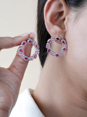 Elegant Pink & Red Gemstone Hoop Earrings | 925 Sterling Silver Circle Earrings for Women – Statement Jewelry Gift
