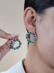 Elegant Pink & Red Gemstone Hoop Earrings | 925 Sterling Silver Circle Earrings for Women – Statement Jewelry Gift