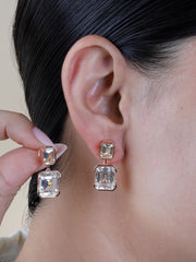 Champagne Crystal Dangle Earrings | 925 Sterling Silver Rose Gold Drop Earrings | Emerald Cut Evening & Bridal Jewelry