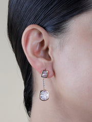 Rose Gold Cushion Cut Dangle Earrings | 925 Sterling Silver CZ Drop Earrings | Modern Bridal & Evening Jewelry
